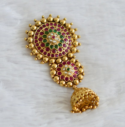 Antique gold tone kemp-green-white flower hair jewel dj-50886