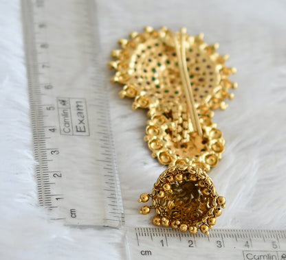 Antique gold tone kemp-green-white flower hair jewel dj-50886