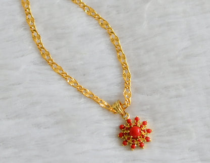 Gold tone 18 inches chain with coral stone flower pendant dj-47138