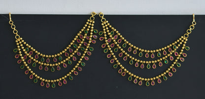 Antique gold tone kemp-green multi layer ear side chain dj-50883