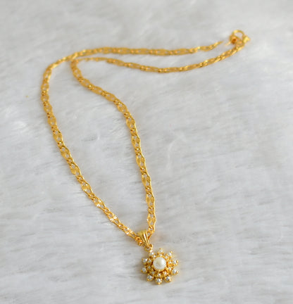 Gold tone 18 inches chain with pearl stone flower pendant dj-47140