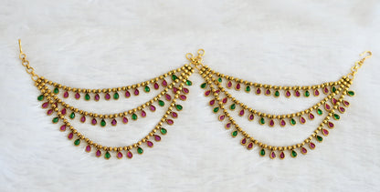 Antique gold tone kemp-green multi layer ear side chain dj-50883