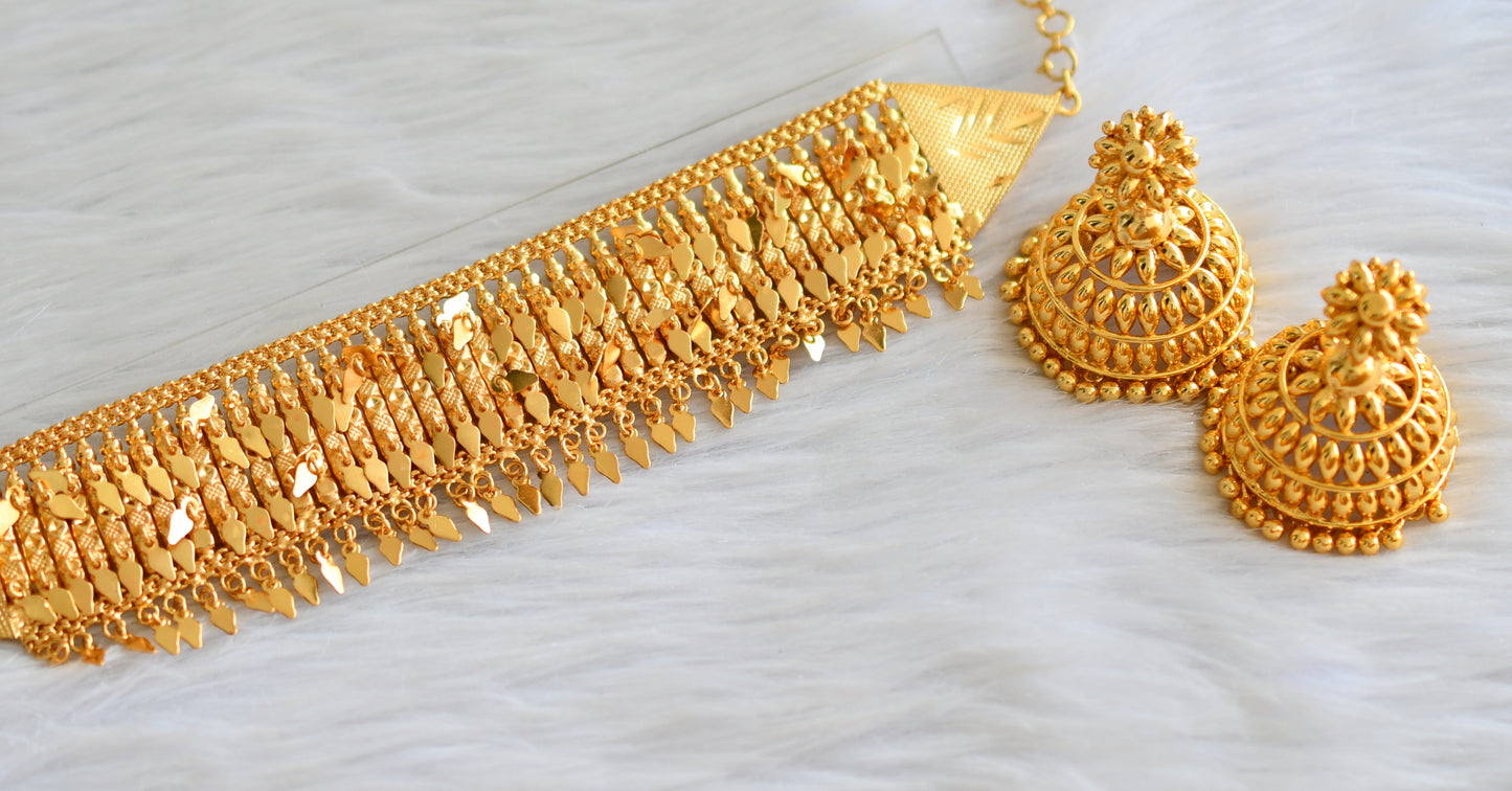 Gold tone kerala style elakka choker necklace set dj-43793