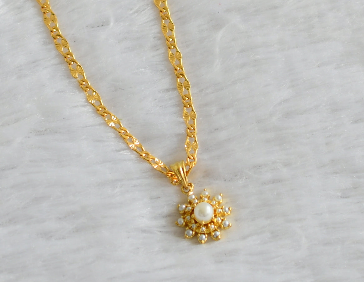 Gold tone 18 inches chain with pearl stone flower pendant dj-47140