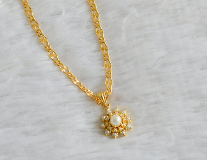 Gold tone 18 inches chain with pearl stone flower pendant dj-47140