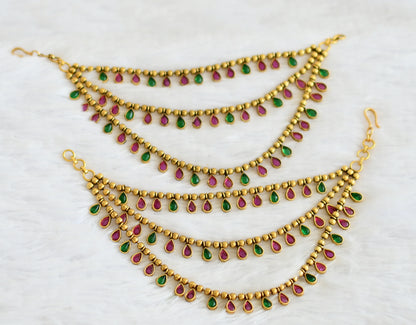 Antique gold tone kemp-green multi layer ear side chain dj-50883