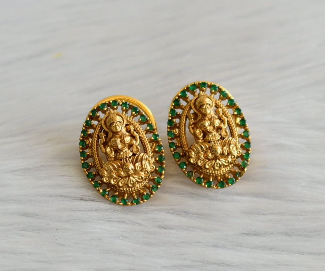 Matte finish emerald lakshmi oval stud/earrings dj-45465