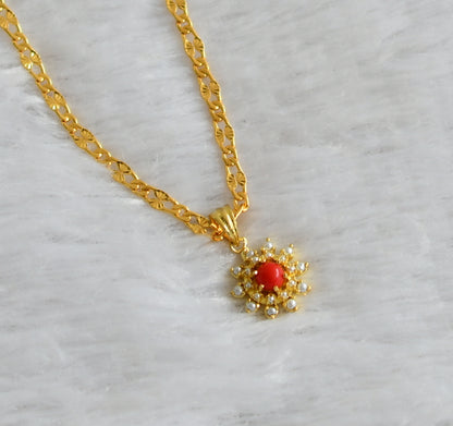 Gold tone 18 inches chain with coral-pearl stone flower pendant dj-47143