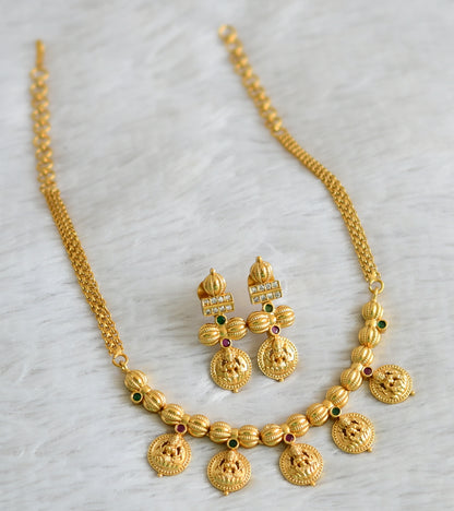 Matte finish ruby-green lakshmi coin necklace set dj-48956