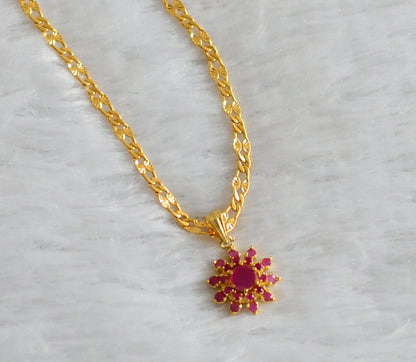 Gold tone 18 inches chain with ruby stone flower pendant dj-47137