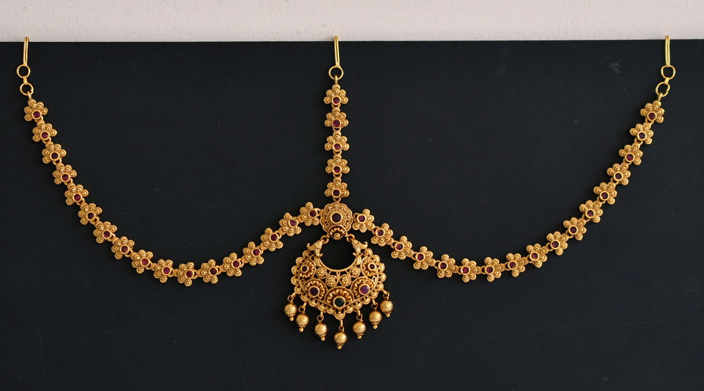 Matte finish kemp-green flower maang tikka dj-50885