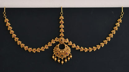 Matte finish kemp-green flower maang tikka dj-50885