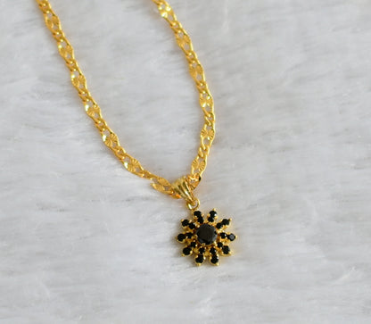 Gold tone 18 inches chain with black stone flower pendant dj-47141