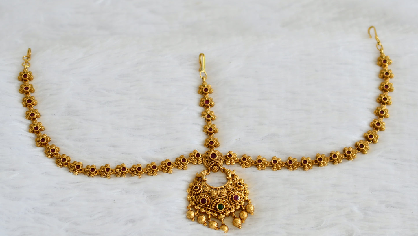 Matte finish kemp-green flower maang tikka dj-50885