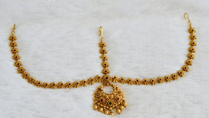 Matte finish kemp-green flower maang tikka dj-50885