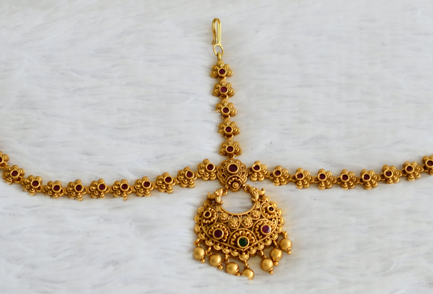 Matte finish kemp-green flower maang tikka dj-50885