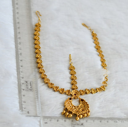 Matte finish kemp-green flower maang tikka dj-50885