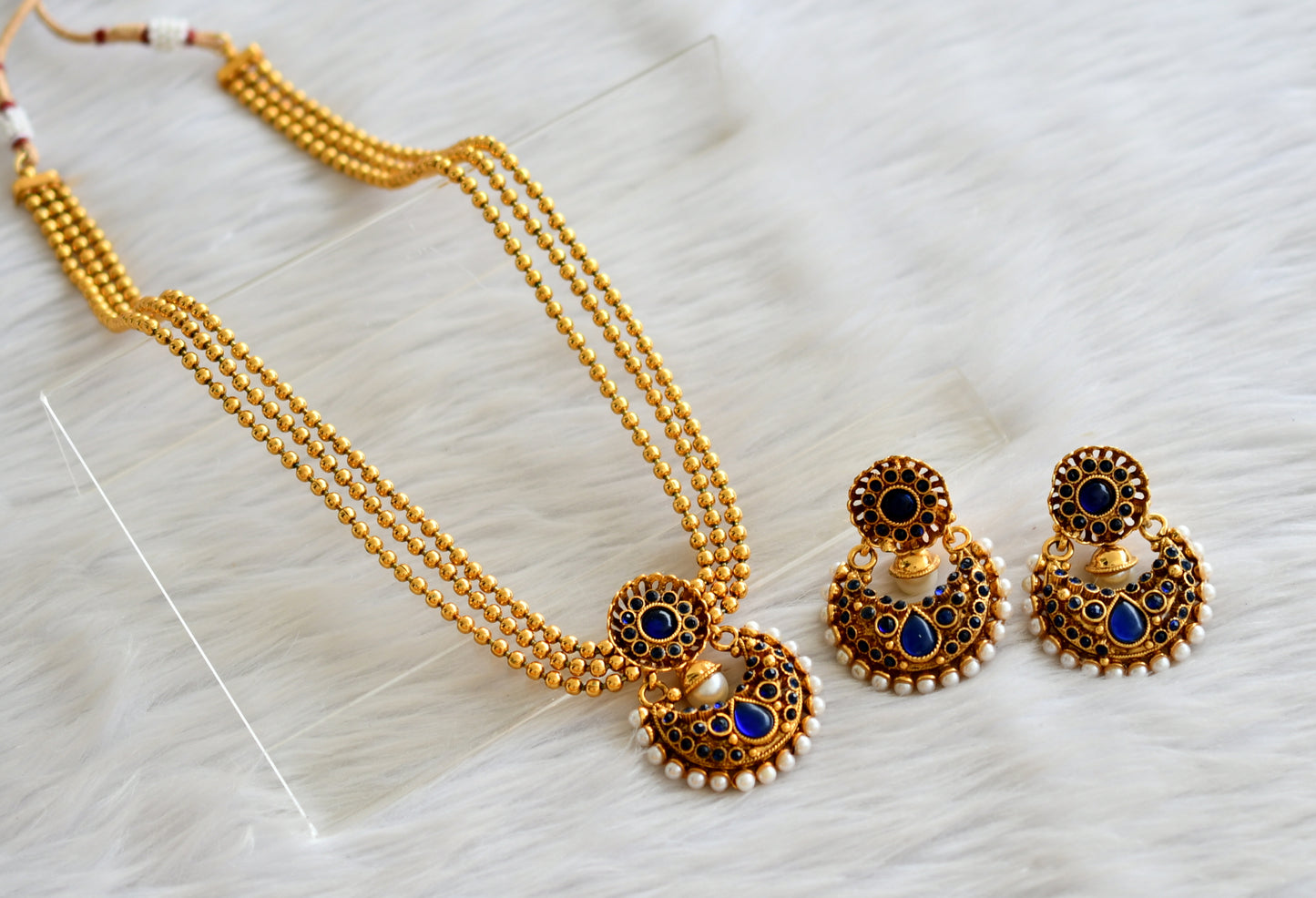 Antique gold tone ball chain Blue Bali Short Haar Set DJ-16566