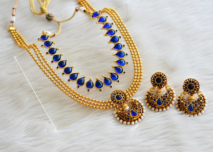 Antique gold tone blue-pearl combo set dj-43797