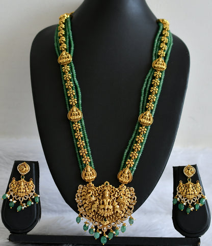 Antique gold tone kemp-green-white green beaded lakshmi peacock short haar set dj-50894