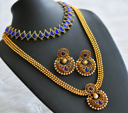 Antique gold tone blue-pearl combo set dj-43797