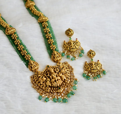 Antique gold tone kemp-green-white green beaded lakshmi peacock short haar set dj-50894