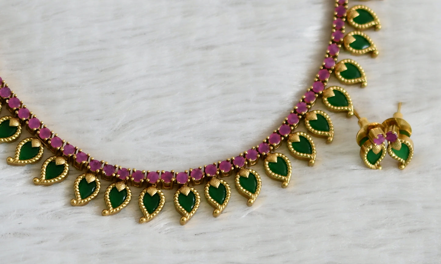 Matte finish ruby-green mango necklace set dj-48957