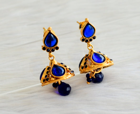 Gold tone blue stone jhumkka dj-43800