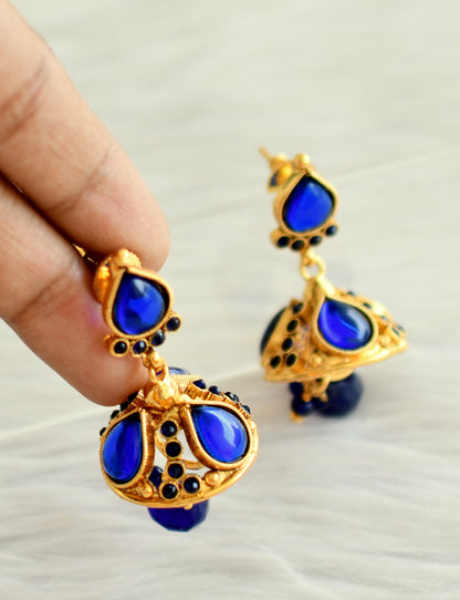 Gold tone blue stone jhumkka dj-43800