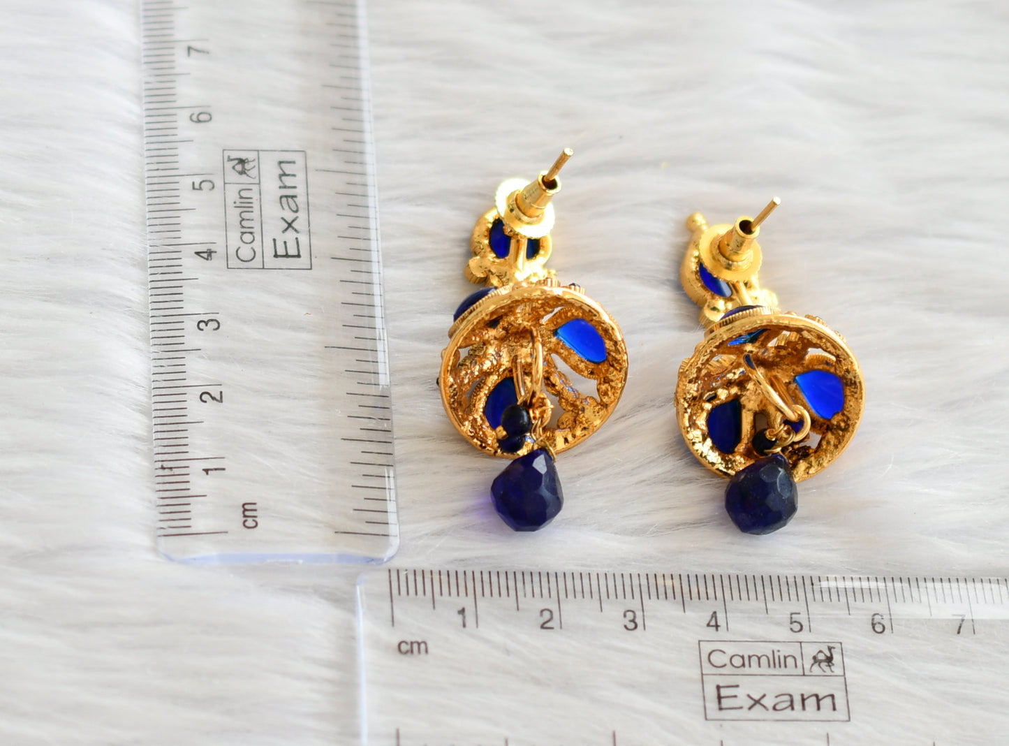 Gold tone blue stone jhumkka dj-43800