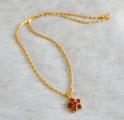 Gold tone 18 inches chain with orange stone flower pendant dj-47150