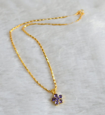 Gold tone 18 inches chain with purple stone flower pendant dj-47147