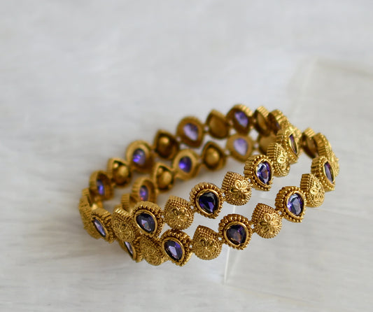 Antique gold tone purple thilak stone bangles(2.8) dj-50901
