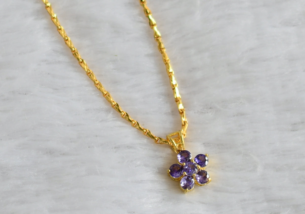 Gold tone 18 inches chain with purple stone flower pendant dj-47147