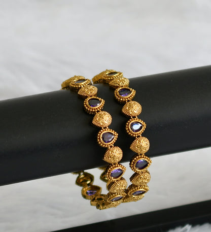 Antique gold tone purple thilak stone bangles(2.6) dj-50900