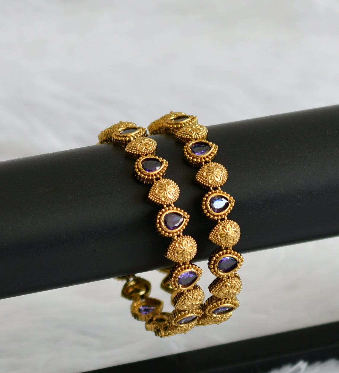 Antique gold tone purple thilak stone bangles(2.4) dj-50899