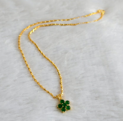 Gold tone 18 inches chain with emerald stone flower pendant dj-47148
