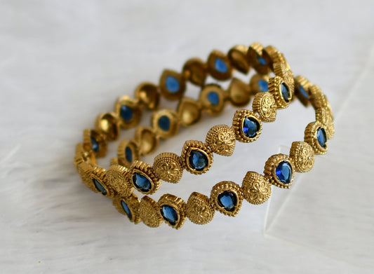 Antique gold tone blue thilak stone bangles(2.6) dj-50906