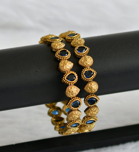 Antique gold tone blue thilak stone bangles(2.4) dj-50905