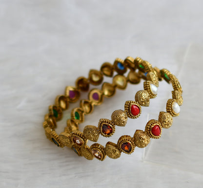 Antique gold tone navarathna thilak stone bangles(2.8) dj-50913