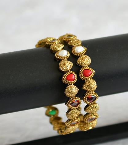 Antique gold tone navartana thilak stone bangles(2.6) dj-50912