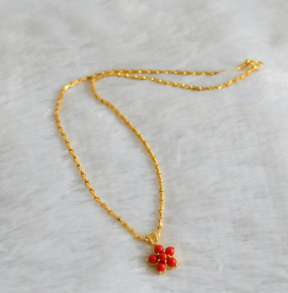 Gold tone 18 inches chain with coral stone pendant dj-47149