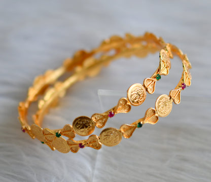 Gold tone ruby-green lakshmi coin bangles(2.4) dj-43803