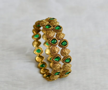 Antique gold tone bottle green thilak stone bangles(2.6) dj-50897