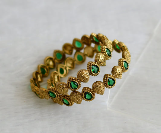 Antique gold tone bottle green thilak stone bangles(2.8) dj-50898
