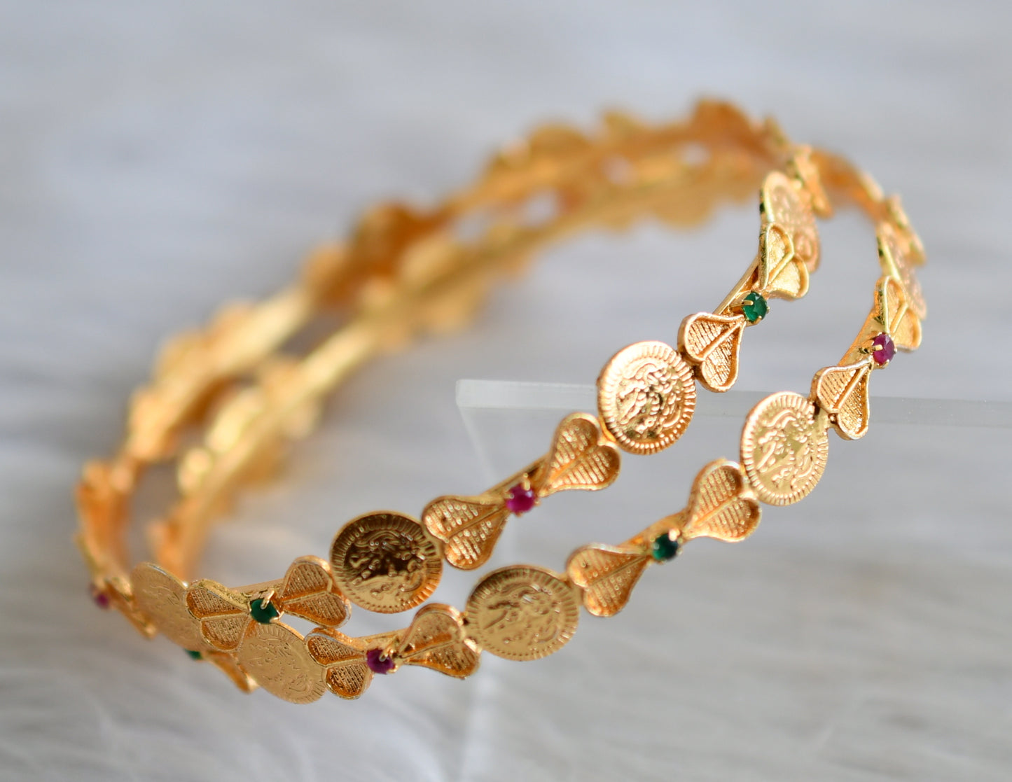 Gold tone ruby-green lakshmi coin bangles(2.4) dj-43803