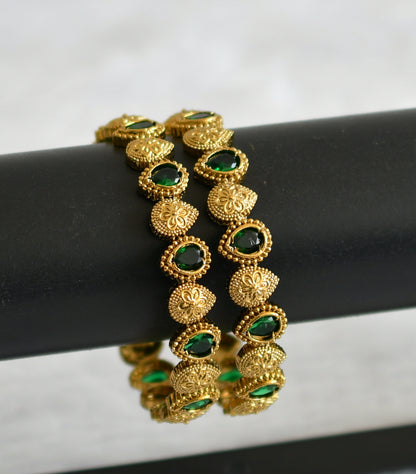 Antique gold tone bottle green thilak stone bangles(2.8) dj-50898