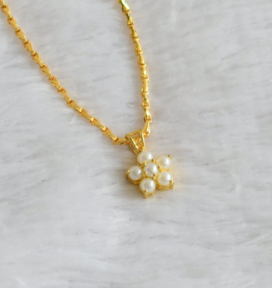 Gold tone 18 inches chain with pearl stone flower pendant dj-47144