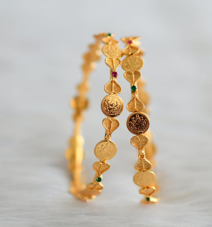 Gold tone ruby-green lakshmi coin bangles(2.4) dj-43803