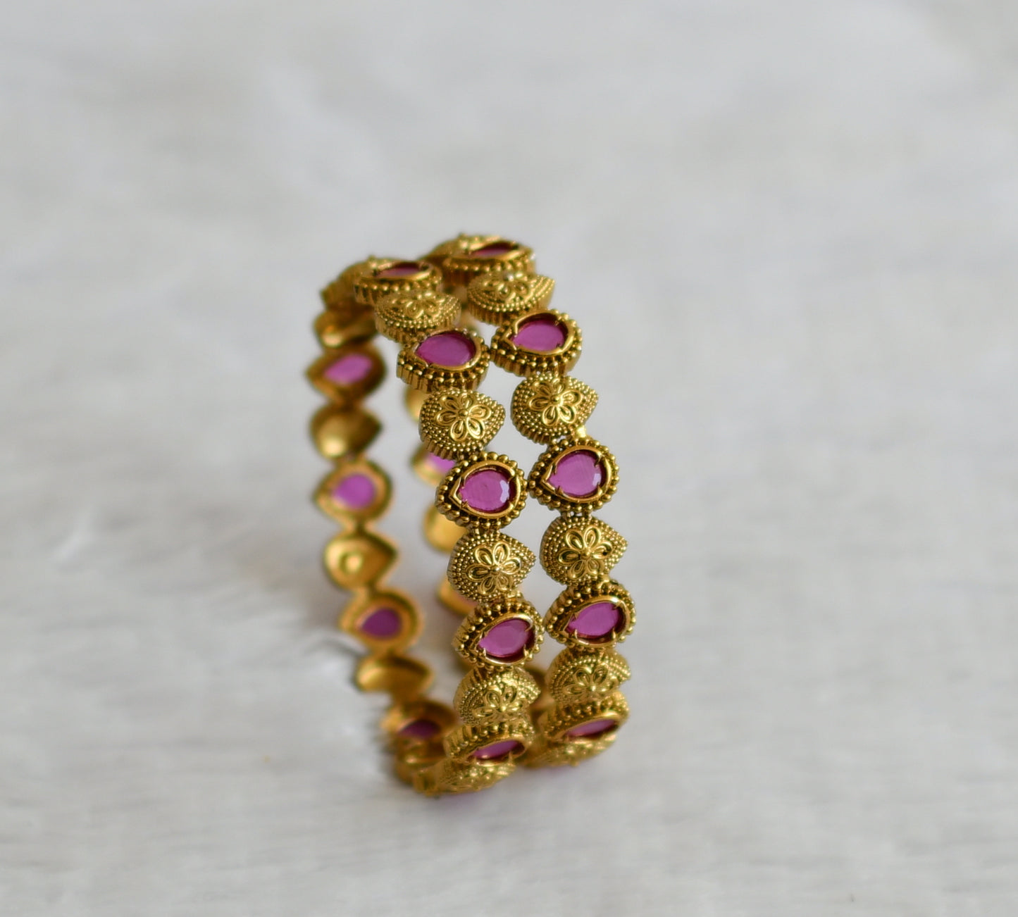 Antique gold tone ruby thilak stone bangles(2.6) dj-50903